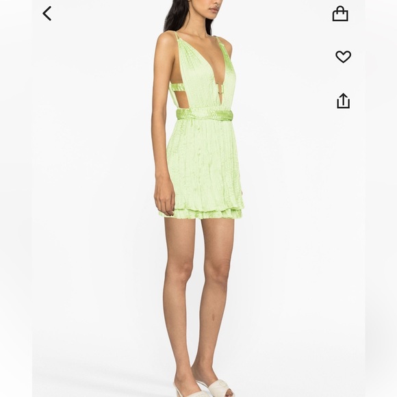 Maje Satin Green Pleated Mini Dress - Picture 3 of 3
